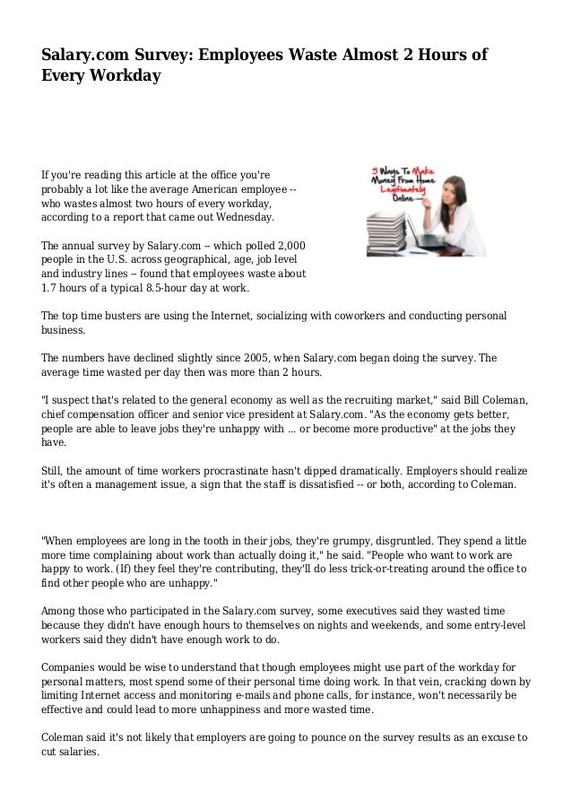 Survey Employees Waste Almost 2 Hours of Every Workday