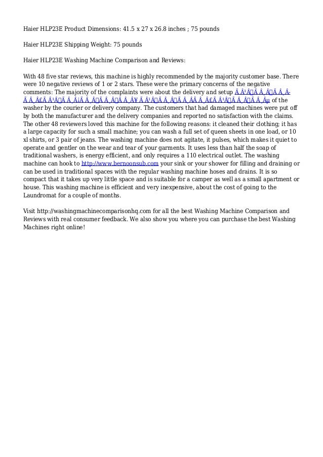 Product Reviews Washing Machine Comparison and Reviews Haier HLP23E