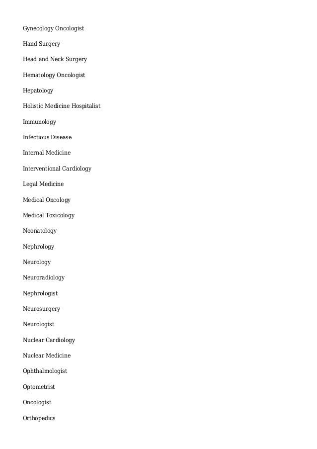 Different Fields of Medicine