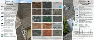 Shown in:
Natural Wood
Shown in:
Storm Grey
Available Colors
NATURAL WOOD
RAINFOREST RUSTIC SLATE‡
SANDSTONE‡ SIENNA BLEND
MIDNIGHT BLACK
STORM GREY TERRA COTTA‡ WEATHERED WOOD
SILVERWOOD
ANTIQUE BROWN BLACK OAKBLACK OAK
OXFORD GREY
HEATHER
DOVE WHITE‡
SCOTCHGARD™
PROTECTION
Legacy®
shingles, featuring the 20-year Scotchgard™
Algae Resistant
Roofing System warranty from 3M, are equipped with the most effective
solution available against algae staining.
EXTREME WEATHER PROTECTION
Legacy®
provides a durable barrier against extreme weather, receiving the UL
2218 Class 4 Impact Resistance classification, the highest rating possible.
In a Class 4 rating test, the Legacy®
withstood a simulation of hailstones
impacting a roof at 90 mph (144 kph) without sustaining damage.
RUGGED DURABILITY
Malarkey’s revolutionary Legacy®
shingle technology begins with a
durable base layer of fiberglass mat. Malarkey’s unique fiberglass mat is
coated on both sides with SBS enhanced asphalt, which provides tensile
strength and increased flexibility, protecting your investment.
SBS MODIFIED ASPHALT
The rubberizing aspect of SBS increases flexibility and weatherability
for your roof.The thermo cycling resilience of SBS modified asphalt
provides greater granule adhesion for the shingle to create a better
barrier from the elements.When granules stay on the shingles, your
roof lasts longer.
ZONE®
Legacy®
is manufactured using the patented ZONE®
technology
that includes a tapered nailing area over three times larger
than other laminate shingles.The ZONE’s®
larger nailing area
dramatically improves correct fastener placement. Improper
fastener placement is the leading cause of incorrect shingle
installation and can subsequently void the warranty.
RAIN SEAL PROTECTION
Malarkey’s Legacy®
shingle is manufactured with a double
line of defense in the critical area for a laminated shingle,
with double SEBS asphalt rain seal protection.
Malarkey’s SEBS asphalt adhesive is superior to oxidized
asphalt because of its cohesive and adhesive properties.
The SEBS asphalt has elongation capabilities of up to 800
percent, making it flexible down to zero degrees.
LIMITED WIND WARRANTY
Legacy®
shingles come with a 110 mph (177 kph) Limited
Wind Warranty.
ENHANCED WIND WARRANTY
Legacy®
shingles are eligible for a 130 mph (209 kph)
Enhanced Wind Warranty when Malarkey’s Smart Start™
shingle is installed, shingles are six nailed, and one or
more of Malarkey’s supporting products –Arctic Seal®
401, Right Start™
UDL, Secure Start™
1030, EZ Ridge™
(222*
- 224*
), or Hip and Ridge Strips (225*
- 227*
)**
– are used.
TESTING, APPROVALS, & WARRANTY
•ASTM D7158 Class H •ASTM D3462
•ASTM D3161 Class F •ASTM D3018Type I
•ASTM E108 Class A •UL 2218 Class 4
•CSAA123.5 •ICCApproval – ESR 3150
•FBCApproval – #14809
•LIMITED LIFETIMEWARRANTY available. For more information,
visit:WWW.MALARKEYROOFING.COM
LAMINATE SHINGLES
‡ ™ ™
®
NOTE: Sample pieces or photographs of shingles may not accurately represent the true color or variations of color blends that will appear on the roof. Before installation, five or six shingles
should be laid out and reviewed for conformity to desired color level. If color levels are unsatisfactory, advise your dealer before proceeding with installation. Colors and specifications subject to
change without notice. Shingle colors not available in all regions. Please contact your local Malarkey representative for color availability. Limited warranties carry terms and conditions. Contact
your nearest Malarkey source for further information.
+ ™
™
Available from all locations
SCOTCHGARD™
PROTECTION
Northwest-XL™
shingles, featuring the 20-year Scotchgard™
Algae Resistant
Roofing System warranty from 3M, are equipped with the most effective solution
available against algae staining.
RUGGED DURABILITY
Malarkey’s revolutionary Northwest-XL™
shingle technology begins with a
durable base layer of fiberglass mat. Malarkey’s unique fiberglass mat is coated
on both sides with quality asphalt which provides long term weatherability and
granule adhesion, protecting your investment.
ZONE®
Northwest-XL™
is manufactured using the patented ZONE®
technology that
includes a tapered nailing area over three times larger than other laminate
shingles.The ZONE’s®
larger nailing area dramatically improves correct fastener
placement. Improper fastener placement is the leading cause of incorrect shingle
installation and can subsequently void the warranty.
RAIN SEAL PROTECTION
Malarkey’s Northwest-XL™
shingle is manufactured with a double line of defense
in the critical area for a laminated shingle, with double SEBS asphalt rain seal
protection.
Malarkey’s SEBS asphalt adhesive is superior to oxidized asphalt because of its
cohesive and adhesive properties.The SEBS asphalt has elongation capabilities of
up to 800 percent, making it flexible down to zero degrees.
LIMITED WIND WARRANTY
Northwest-XL™
shingles come with a 110 mph (177 kph) LimitedWindWarranty.
ENHANCED WIND WARRANTY
Northwest-XL™
shingles are eligible for a 130 mph (209 kph) Enhanced Wind
Warranty when Malarkey’s Smart Start™
shingle is installed, shingles are six
nailed, and one or more of Malarkey’s supporting products –Arctic Seal®
401,
Right Start™
UDL, Secure Start™
1030, EZ Ridge™
(222*
- 224*
), or Hip and
Ridge Strips (225*
- 227*
)**
– are used.
TESTING & APPROVALS
•ASTM D7158 Class H •ASTM D3462
•ASTM D3161 Class F •ASTM D3018Type I
•ASTM E108 Class A •CSAA123.5
•ICC Approval – ESR 3150 •FBCApproval – #14809
•LIMITED LIFETIMEWARRANTY available. For more information,
visit:WWW.MALARKEYROOFING.COM
LAMINATE SHINGLES
 
