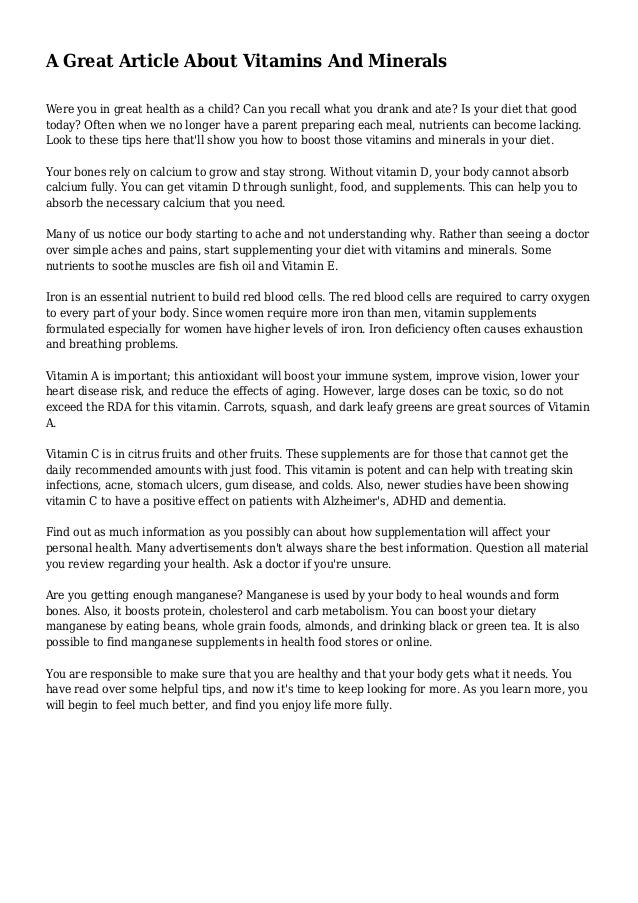 A Great Article About Vitamins And Minerals