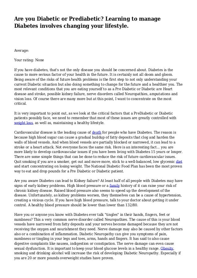 Are you Diabetic or Prediabetic? Learning to manage ...