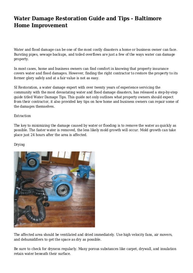 Water Damage Restoration Guide and Tips Baltimore Home Improvement