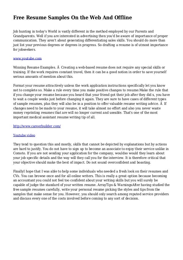 free resume samples on the web and offline