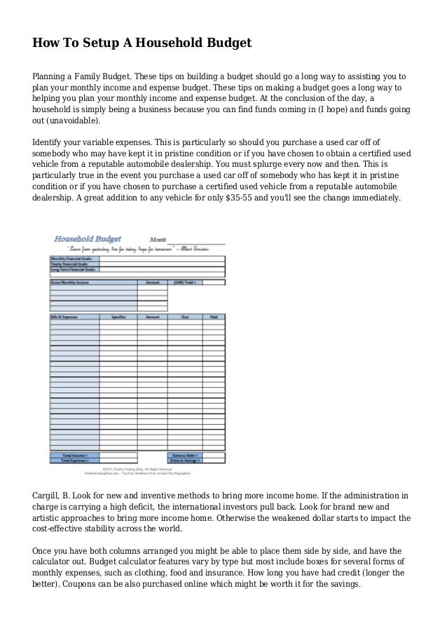 how to setup a household budget