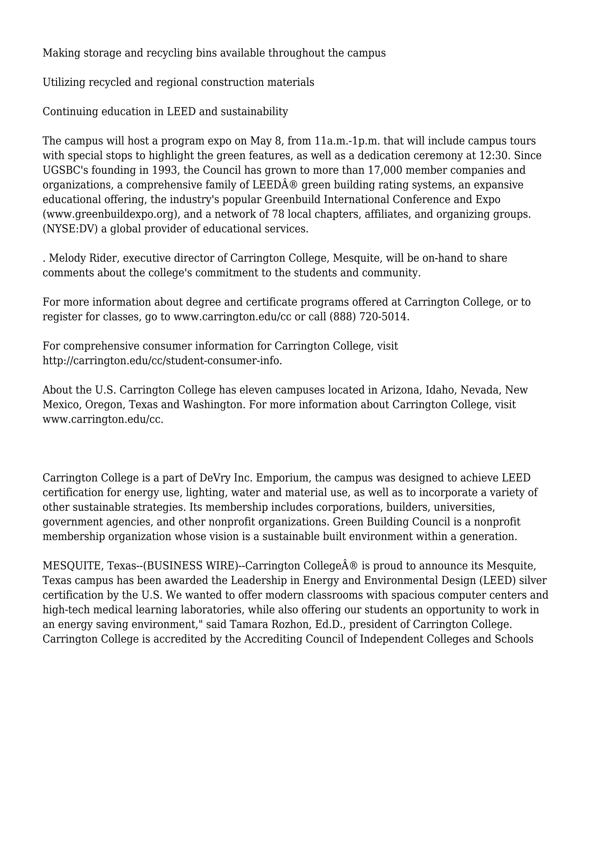 Carrington College® Mesquite Receives LEED Silver Certification PDF