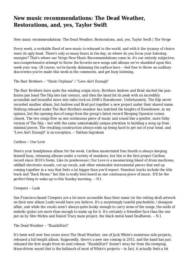 New Music Recommendations The Dead Weather Restorations And Yes slideshare