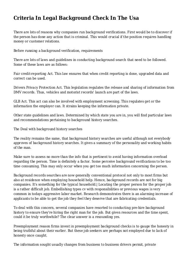 Criteria In Legal Background Check In The Usa