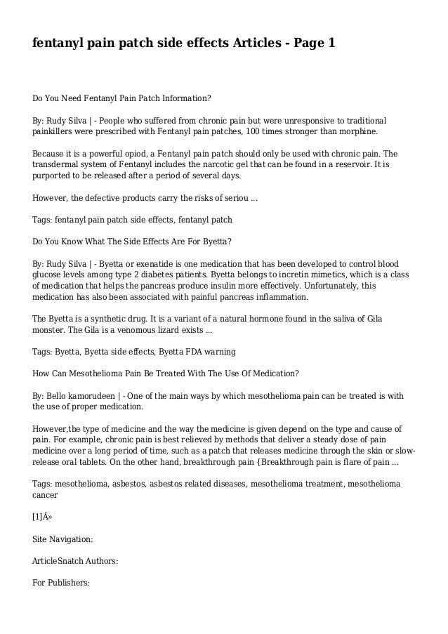 Fentanyl Pain Patch Side Effects Articles Page 1