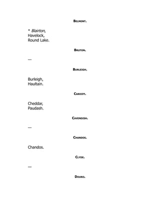 Belmont.
* Blairton,
Havelock,
Round Lake.
Bruton.
—
Burleigh.
Burleigh,
Haultain.
Cardiff.
Cheddar,
Paudash.
Cavendish.
—
Chandos.
Chandos.
Clyde.
—
Douro.
 