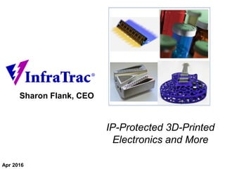 Sharon Flank, CEO
Apr 2016
IP-Protected 3D-Printed
Electronics and More
 