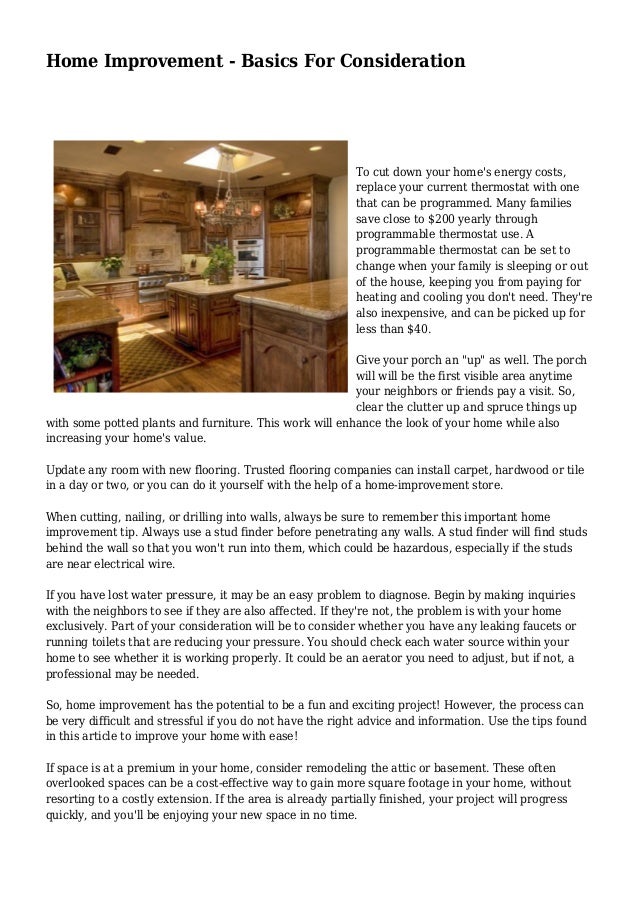 Home Improvement Basics For Consideration