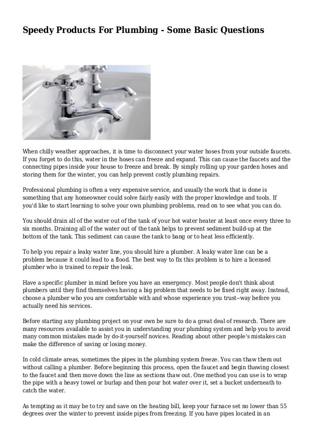 Speedy Products For Plumbing Some Basic Questions