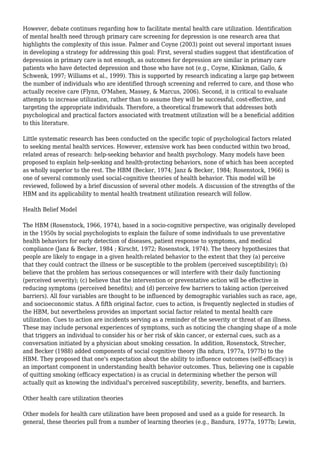 Conceptualizing Mental Health Care Utilization Using The Health Belief ...