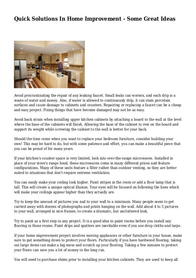 Quick Solutions In Home Improvement Some Great Ideas