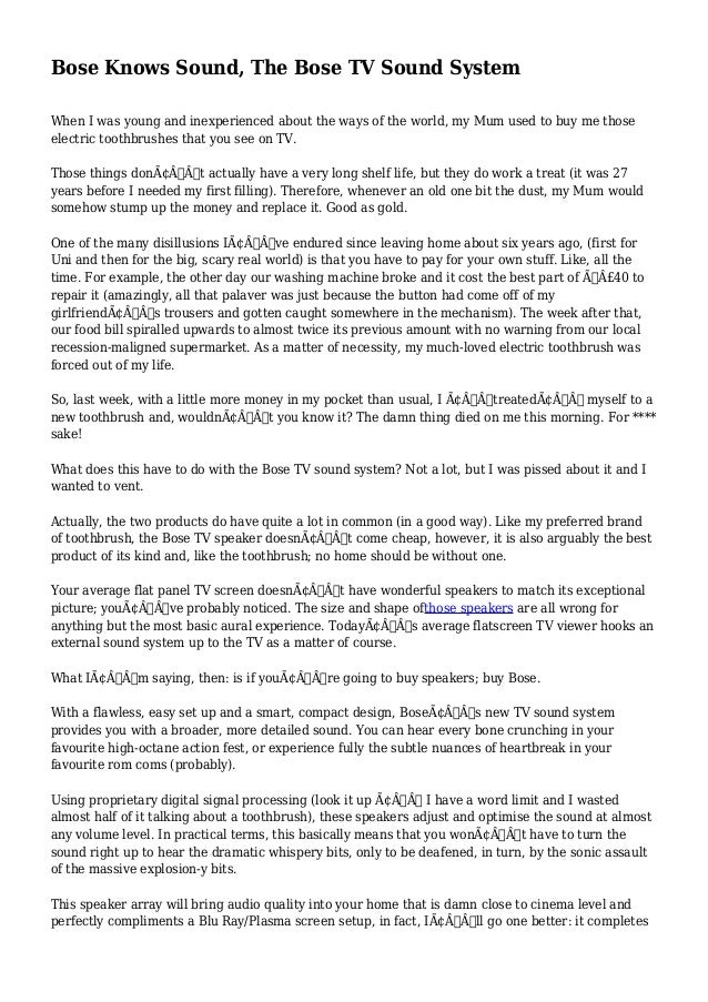 Bose Knows Sound, The Bose TV Sound System