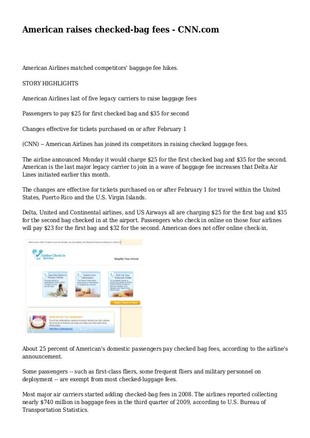 American raises checkedbag fees