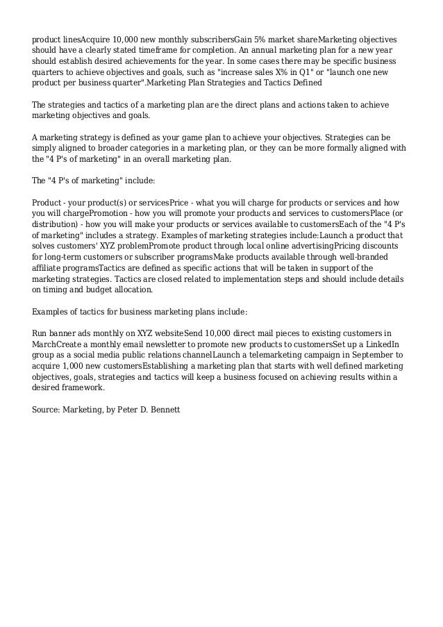 Definition of Marketing Objectives, Goals, Strategies and ...