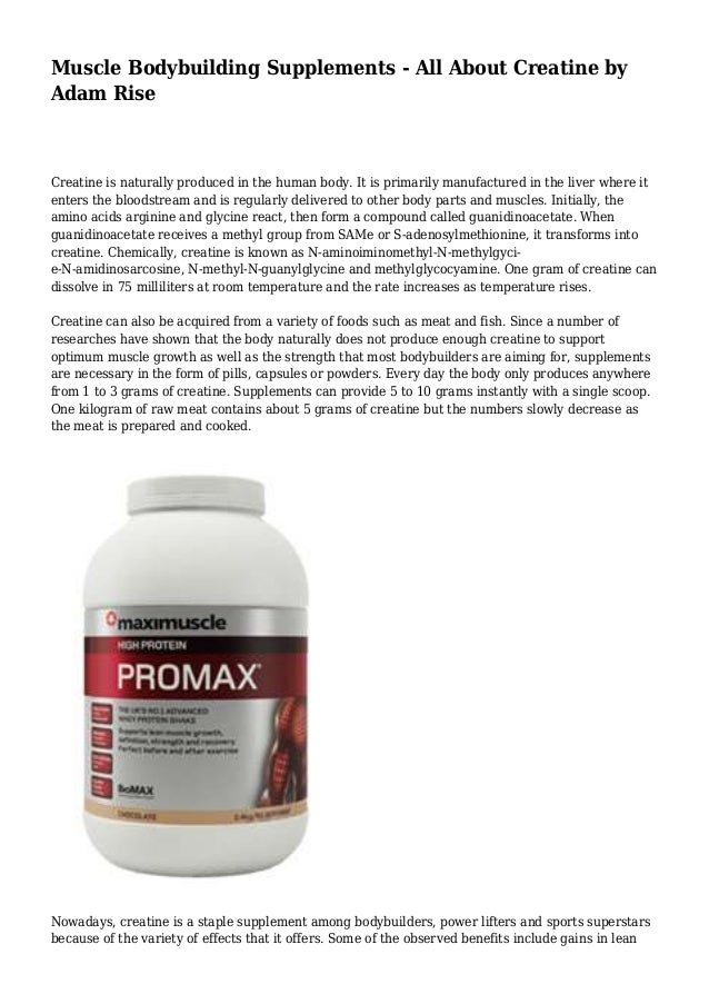 Muscle Bodybuilding Supplements - All About Creatine by Adam Rise