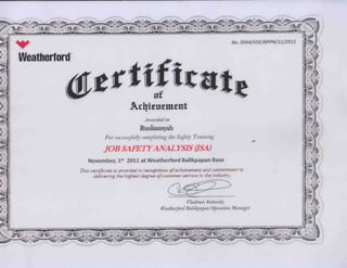 Certificate JSA