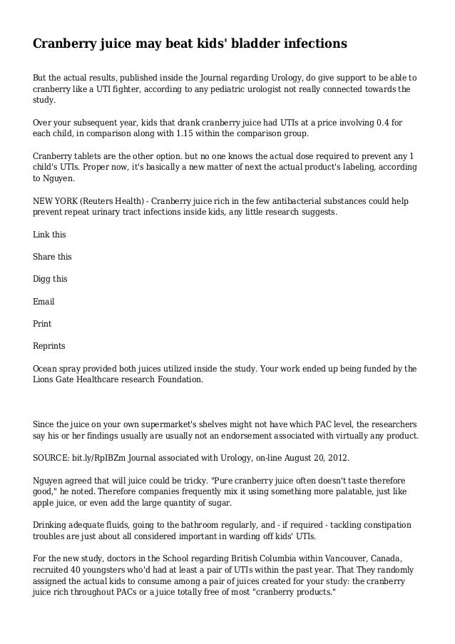 Cranberry juice may beat kids' bladder infections