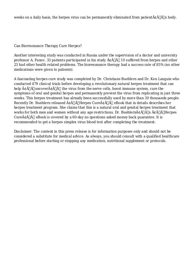 HERPES CURE UPDATE DOCTORS SAY THAT CERTAIN HERPES TREATMENT MAY