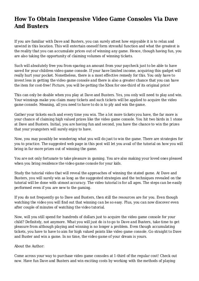 How To Obtain Inexpensive Video Game Consoles Via Dave And Busters