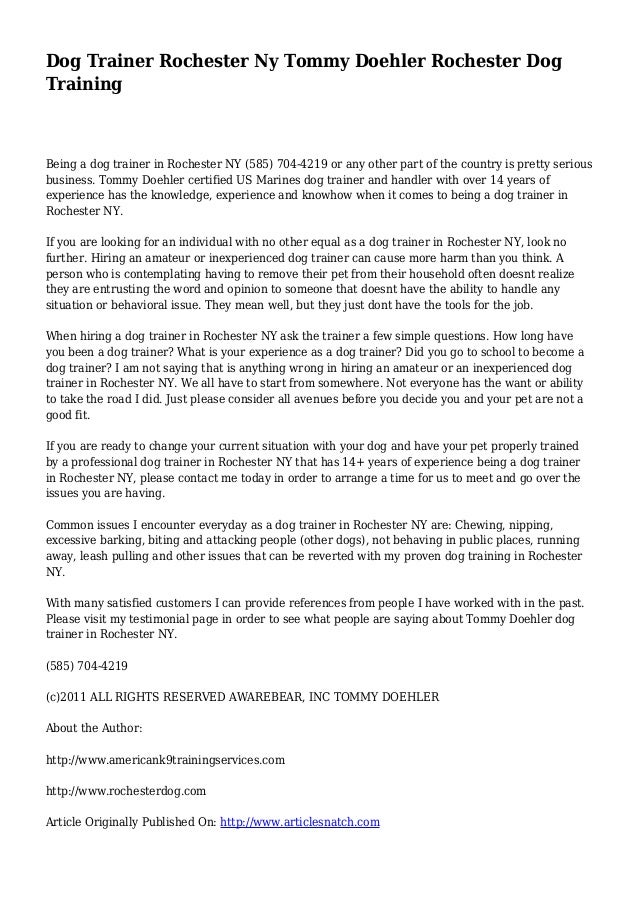 Dog Trainer Rochester Ny Tommy Doehler Rochester Dog Training