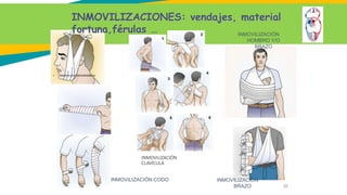 INMOVILIZACIÓN
CLAVÍCULA
• INMOVILIZACIÓN MANDÍBULA
26
INMOVILIZACIÓN
HOMBRO Y/O
BRAZO
INMOVILIZACIÓN
BRAZO
INMOVILIZACIÓN CODO
INMOVILIZACIONES: vendajes, material
fortuna,férulas …
 