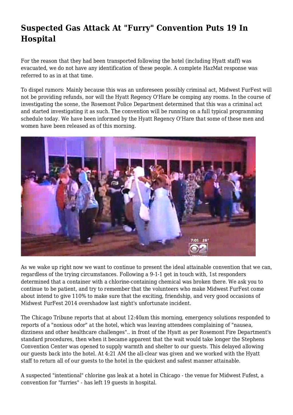 Suspected Gas Attack At "Furry" Convention Puts 19 In Hospital