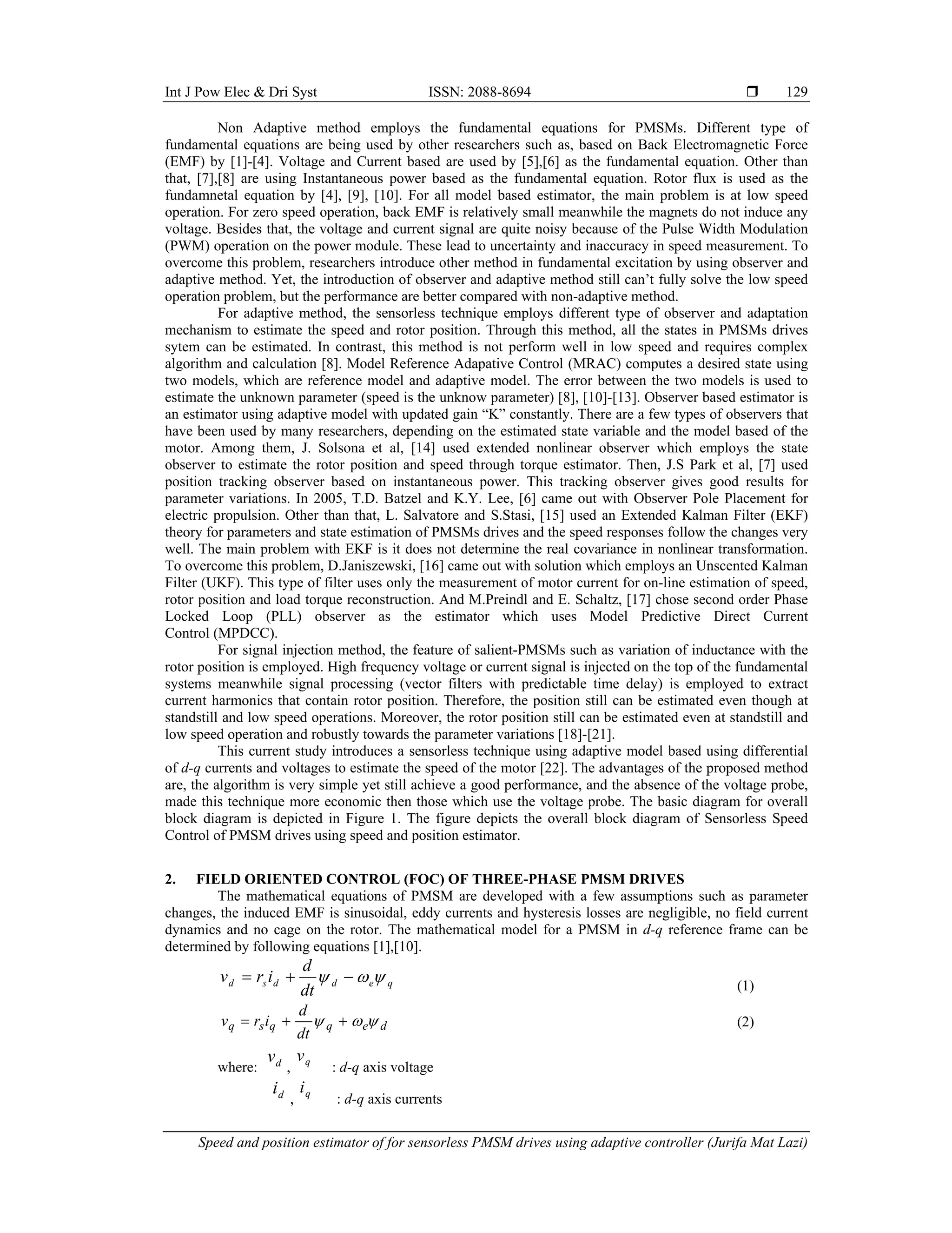 Speed and position estimator of for sensorless PMSM drives using ...