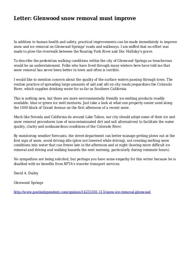 Letter Glenwood snow removal must improve