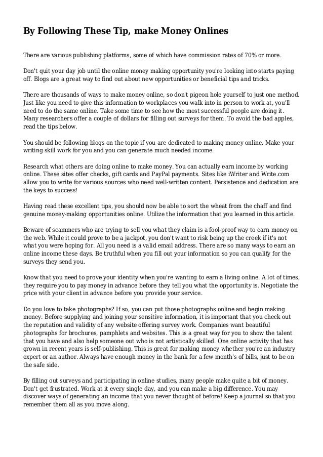 By Following These Tip Make Money Onlines - 