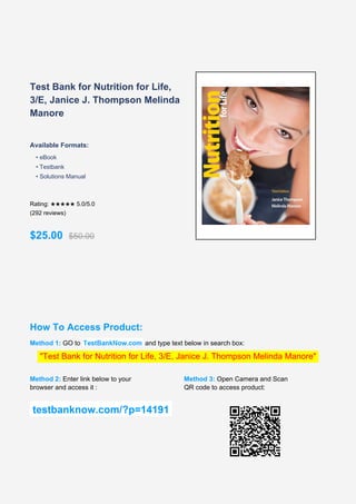 Comprehensive Test Bank for Nutrition for Life, 3rd Edition by Janice J ...
