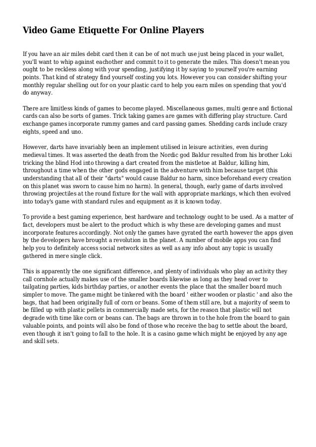 Video Game Etiquette For Online Players