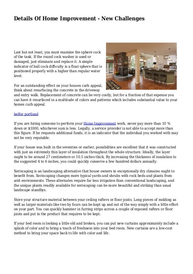 Details Of Home Improvement New Challenges