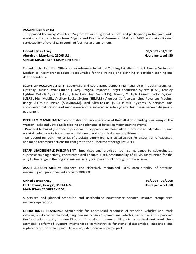 federal government resume format