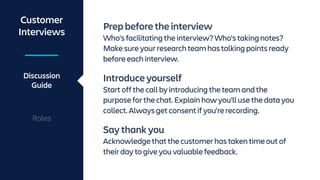 Customer
Interviews
Agenda
Roles
Pick a role
There are two roles you can have during the interview:
scribe or interviewer
...
