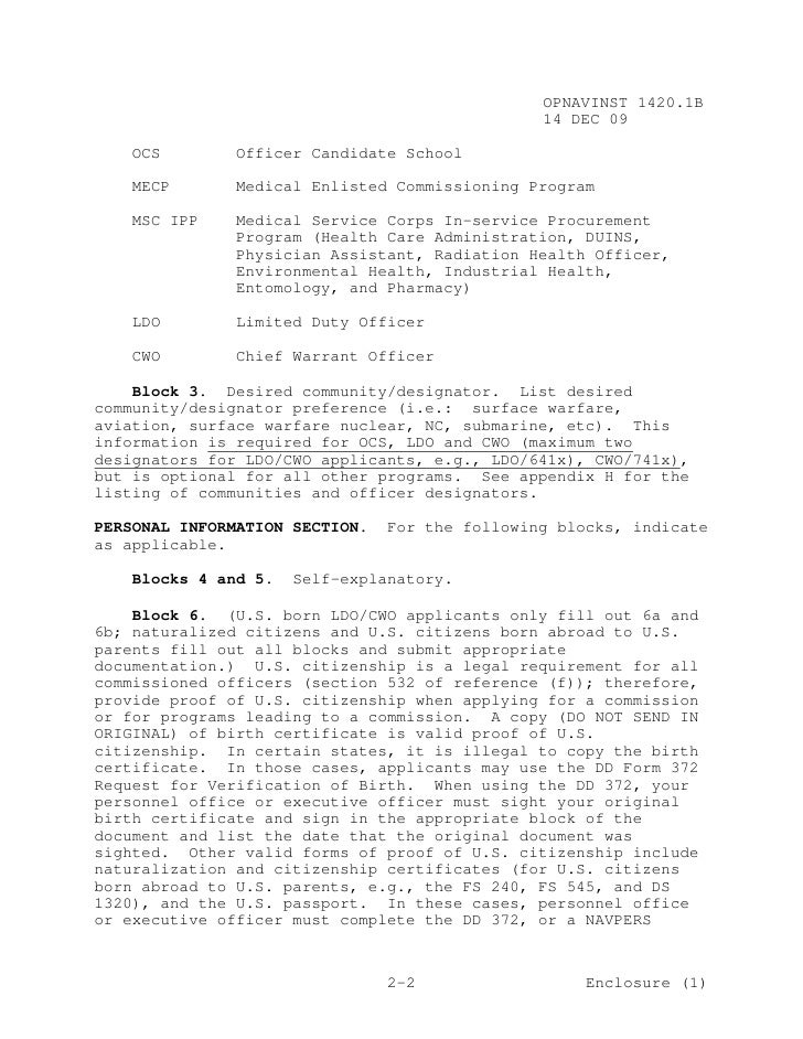 opnavinst 1420 1b officer programs opnavinst 1420 1b