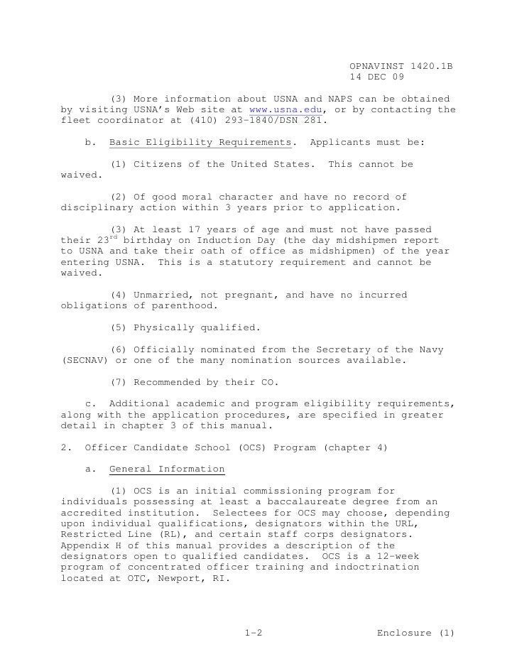 opnavinst 1420 1b officer programs ocs letter of recommendation requirements