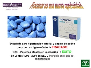 Diseñada para hipertensión arterial y angina de pecho
pero con un ligero efecto  FRACASO
1998 - Potentes efectos en la erección  ÉXITO
en ventas 1999 - 2001 en EEUU (1er país en el que se
comercializó)
 