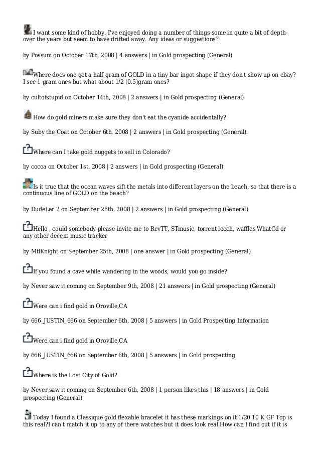 Gold prospecting Questions, Answers, Polls & Debates