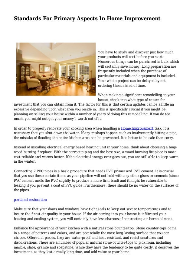 Standards For Primary Aspects In Home Improvement