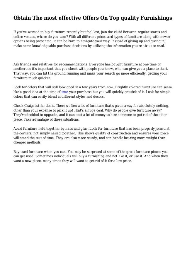 Obtain The Most Effective Offers On Top Quality Furnishings