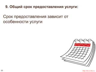 9. Общий срок предоставления услуги: 
Срок предоставления зависит от 
особенности услуги 
20 http://do.e-mfc.ru 
 