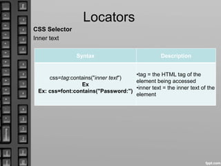 Selenium Locators | PPTX | Web Design and HTML | Internet