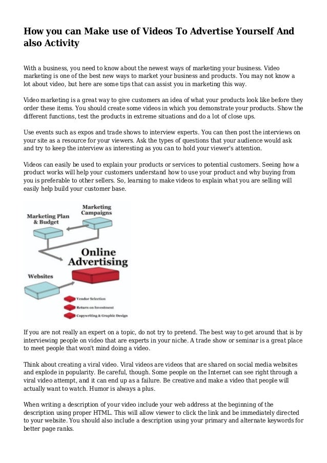 How you can Make use of Videos To Advertise Yourself And also Activity