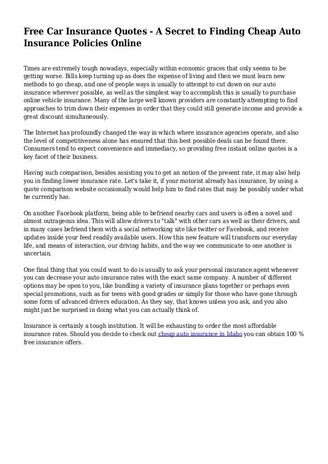 Free Car Insurance Quotes - A Secret to Finding Cheap Auto Insurance