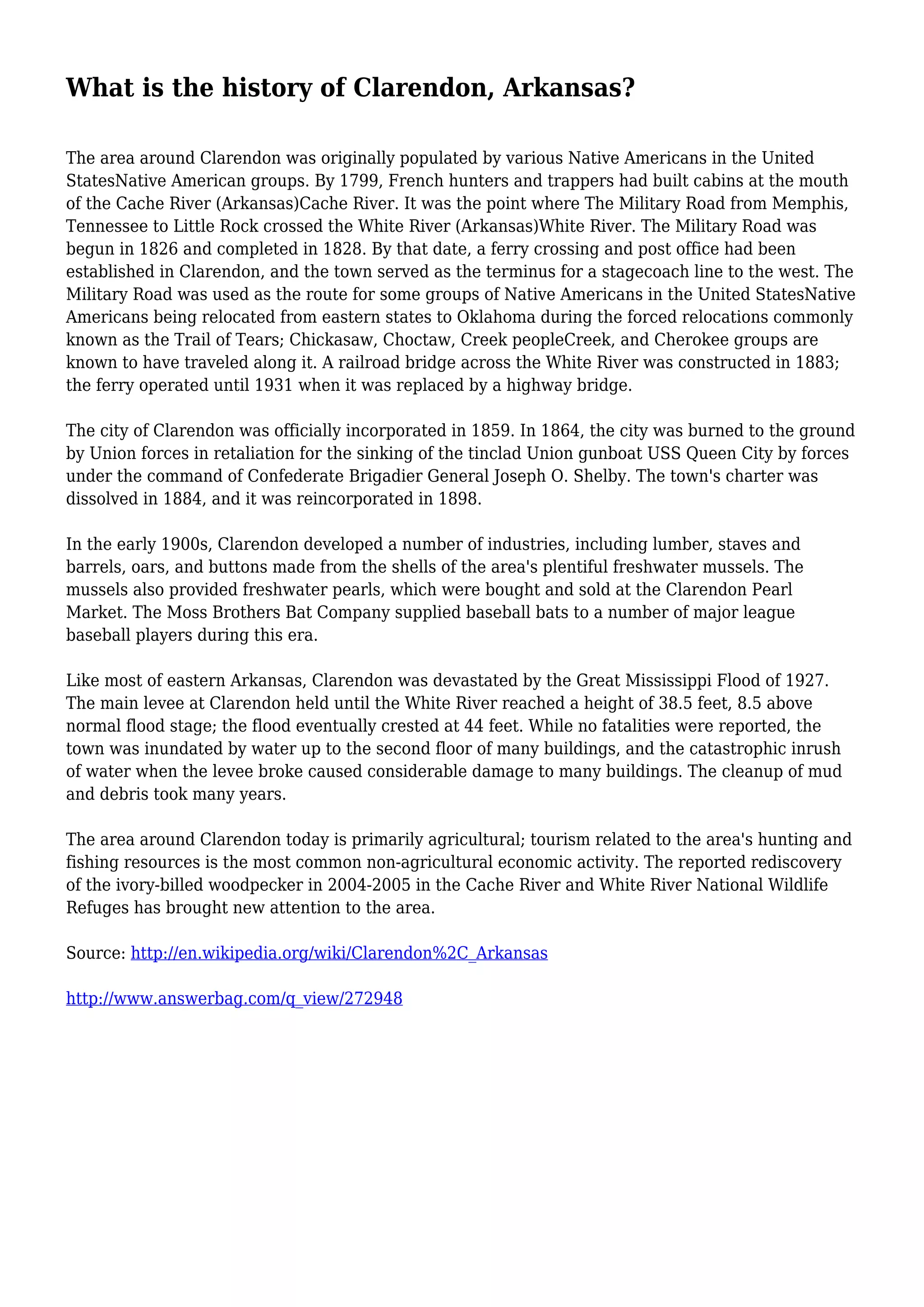 What Is The History Of Clarendon Arkansas PDF