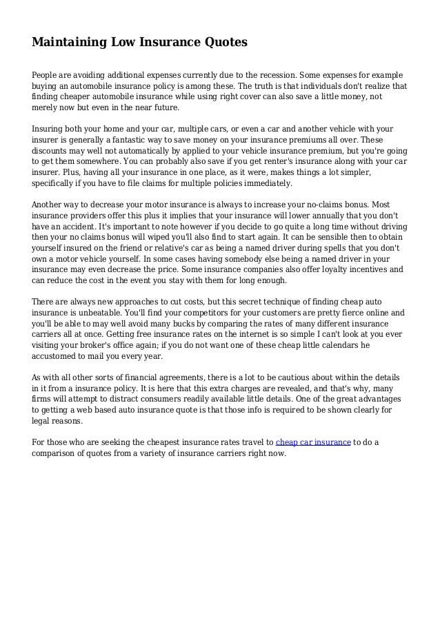 Maintaining Low Insurance Quotes